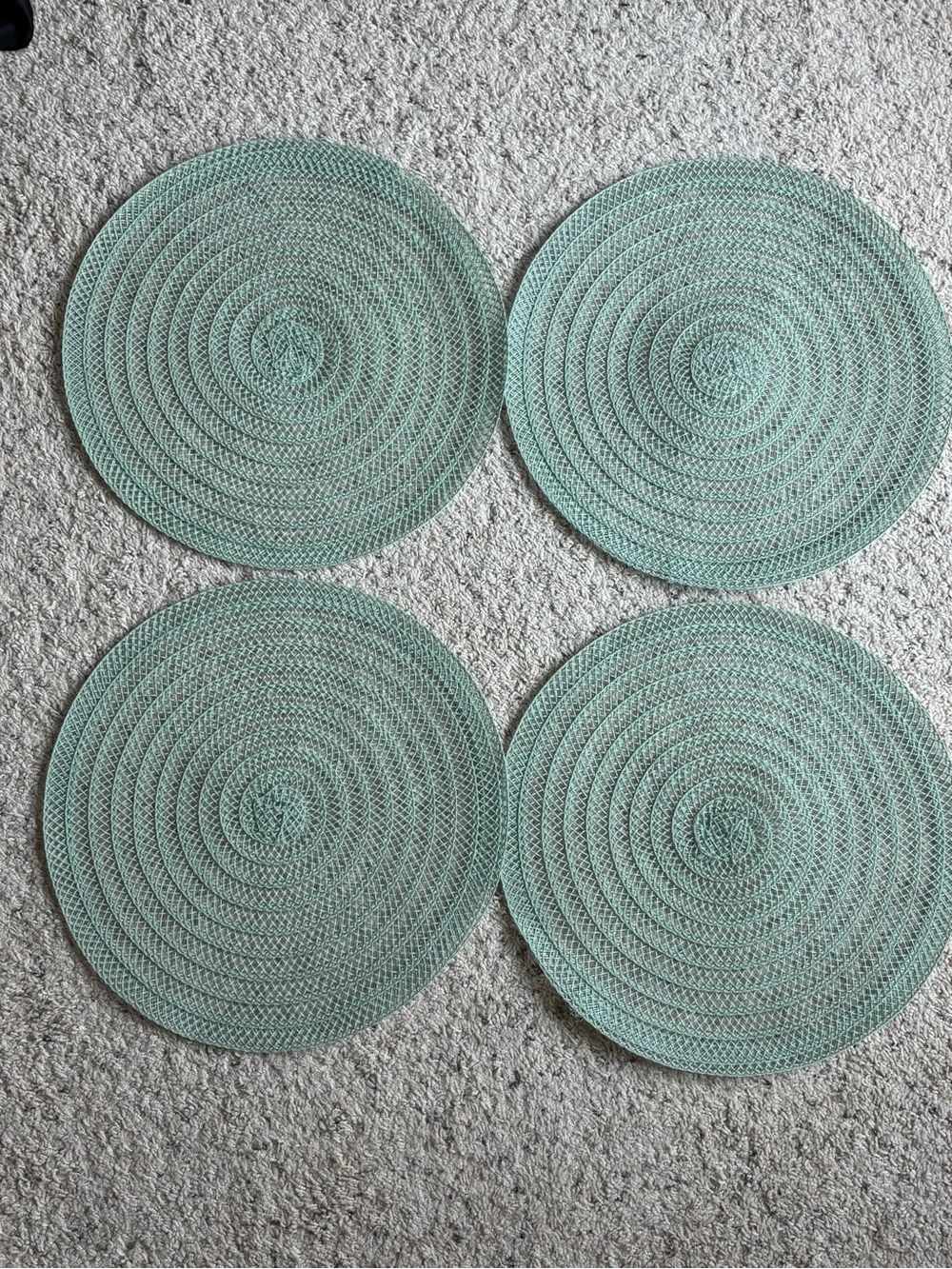 Set of 4 Sage Green Round Braided Placemats 12”